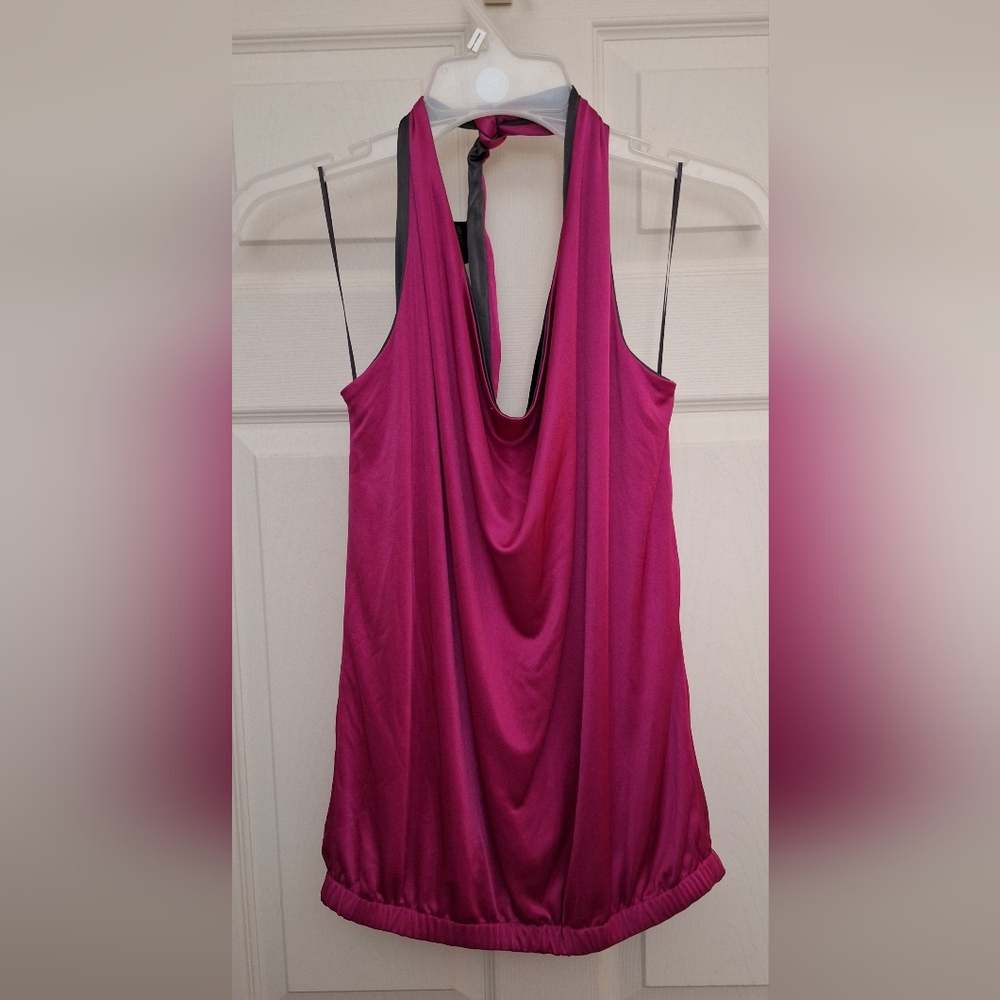 Express Reversible Cross Over Or Cowl Neck Halter Top Hot Pink To Gray Size Med